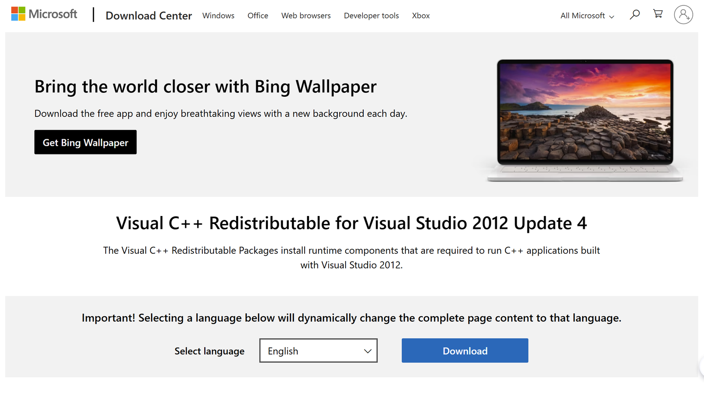方法1：重新安裝 Microsoft Visual C++ 2012 Redistributable（官方推薦）步驟二