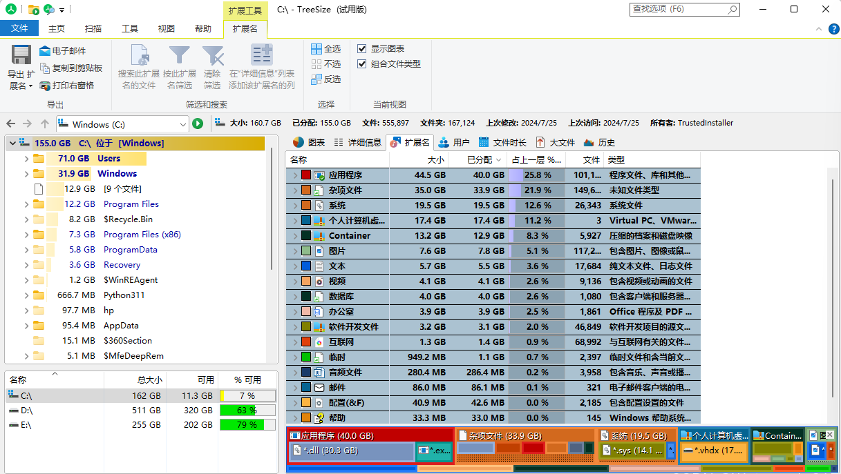 空間偵探：使用磁盤空間分析工具（快速定位隱藏大文件/文件夾）步驟三